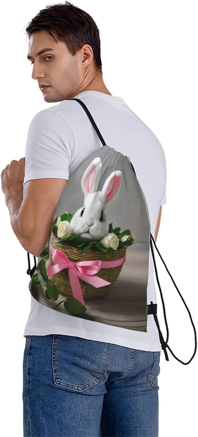 Drawstring Backpack for women,Versatile drawstring bag,Water-Resistant Cinch Bag,Gym sackpack-Bunny Rosette