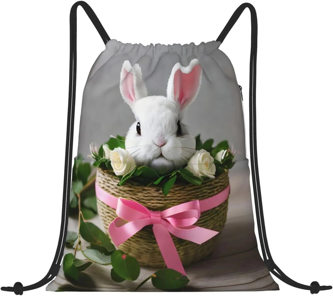 Drawstring Backpack for women,Versatile drawstring bag,Water-Resistant Cinch Bag,Gym sackpack-Bunny Rosette