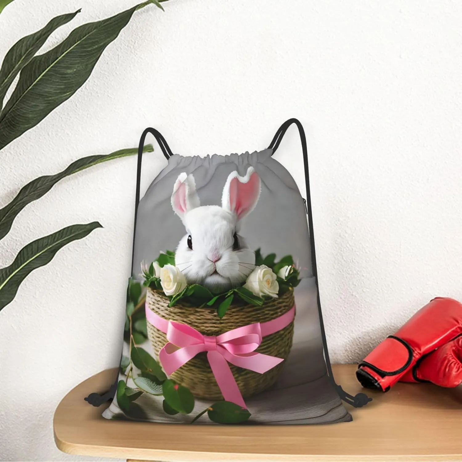 Drawstring Backpack for women,Versatile drawstring bag,Water-Resistant Cinch Bag,Gym sackpack-Bunny Rosette
