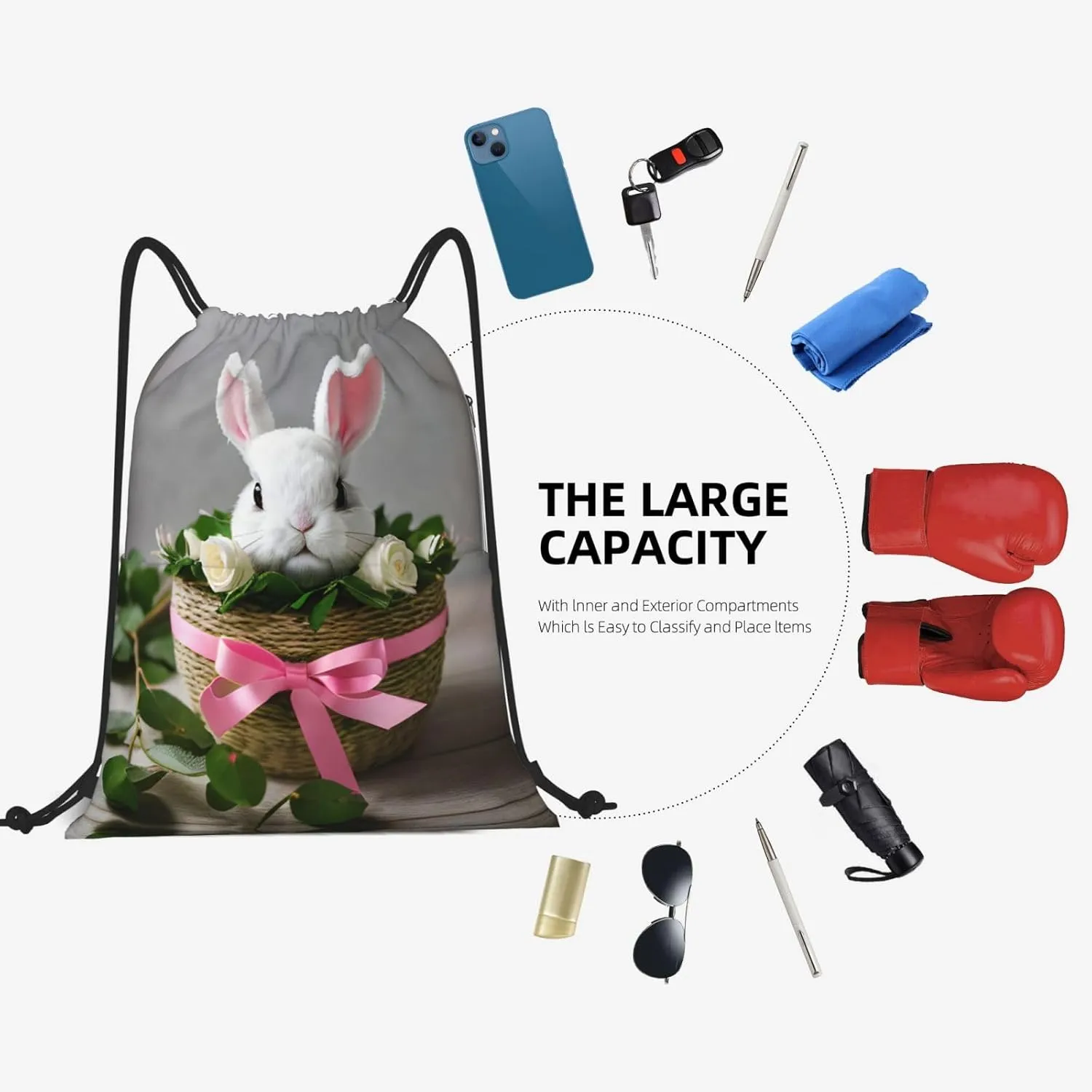 Drawstring Backpack for women,Versatile drawstring bag,Water-Resistant Cinch Bag,Gym sackpack-Bunny Rosette