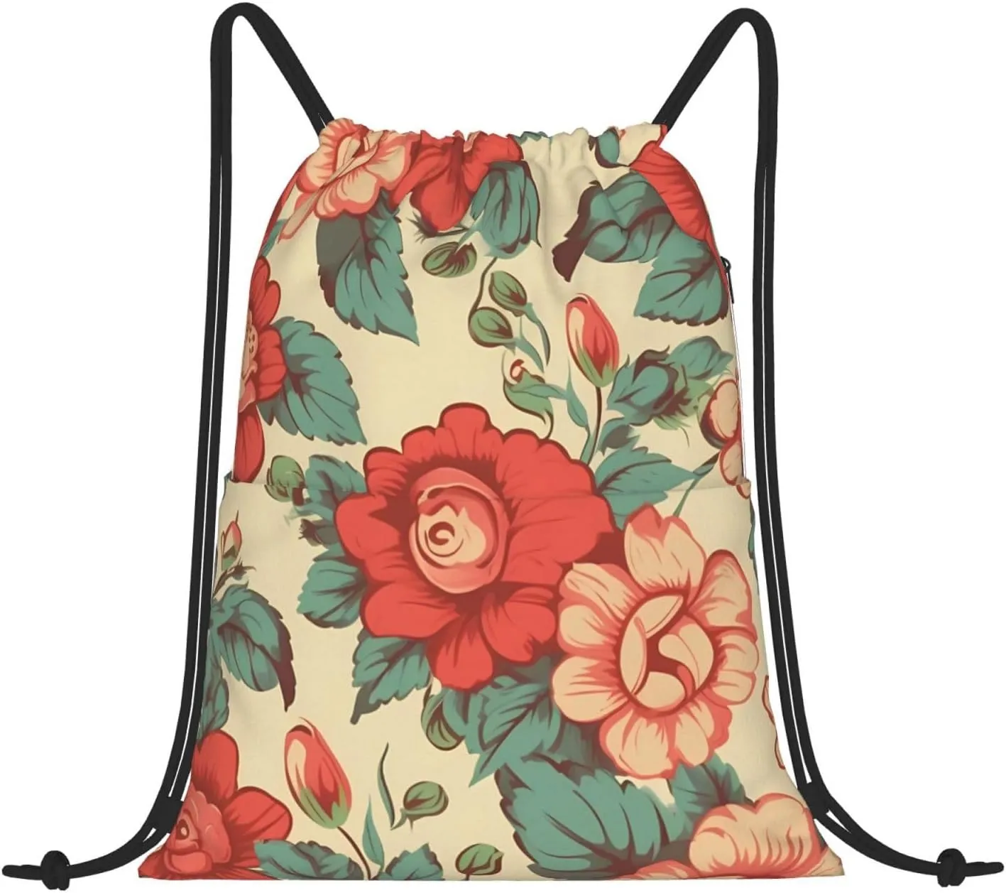 Drawstring Backpack Gym Bag Cinch Bag Draw String Back Bag Retro Flower Drawstring Bags for Travel