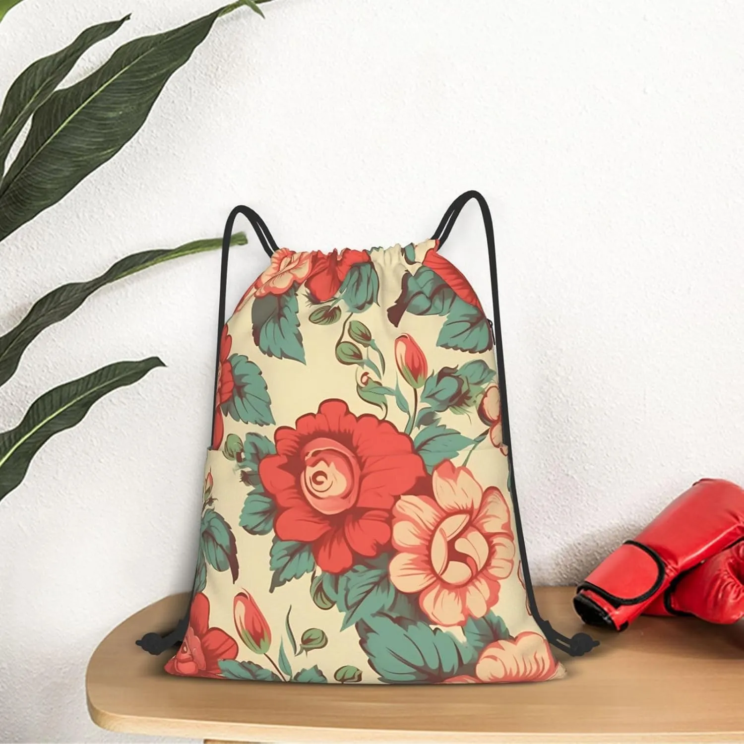 Drawstring Backpack Gym Bag Cinch Bag Draw String Back Bag Retro Flower Drawstring Bags for Travel