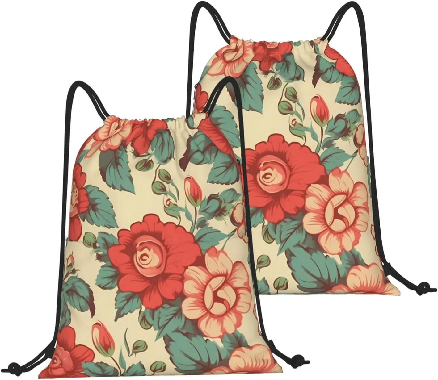 Drawstring Backpack Gym Bag Cinch Bag Draw String Back Bag Retro Flower Drawstring Bags for Travel