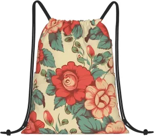 Drawstring Backpack Gym Bag Cinch Bag Draw String Back Bag Retro Flower Drawstring Bags for Travel