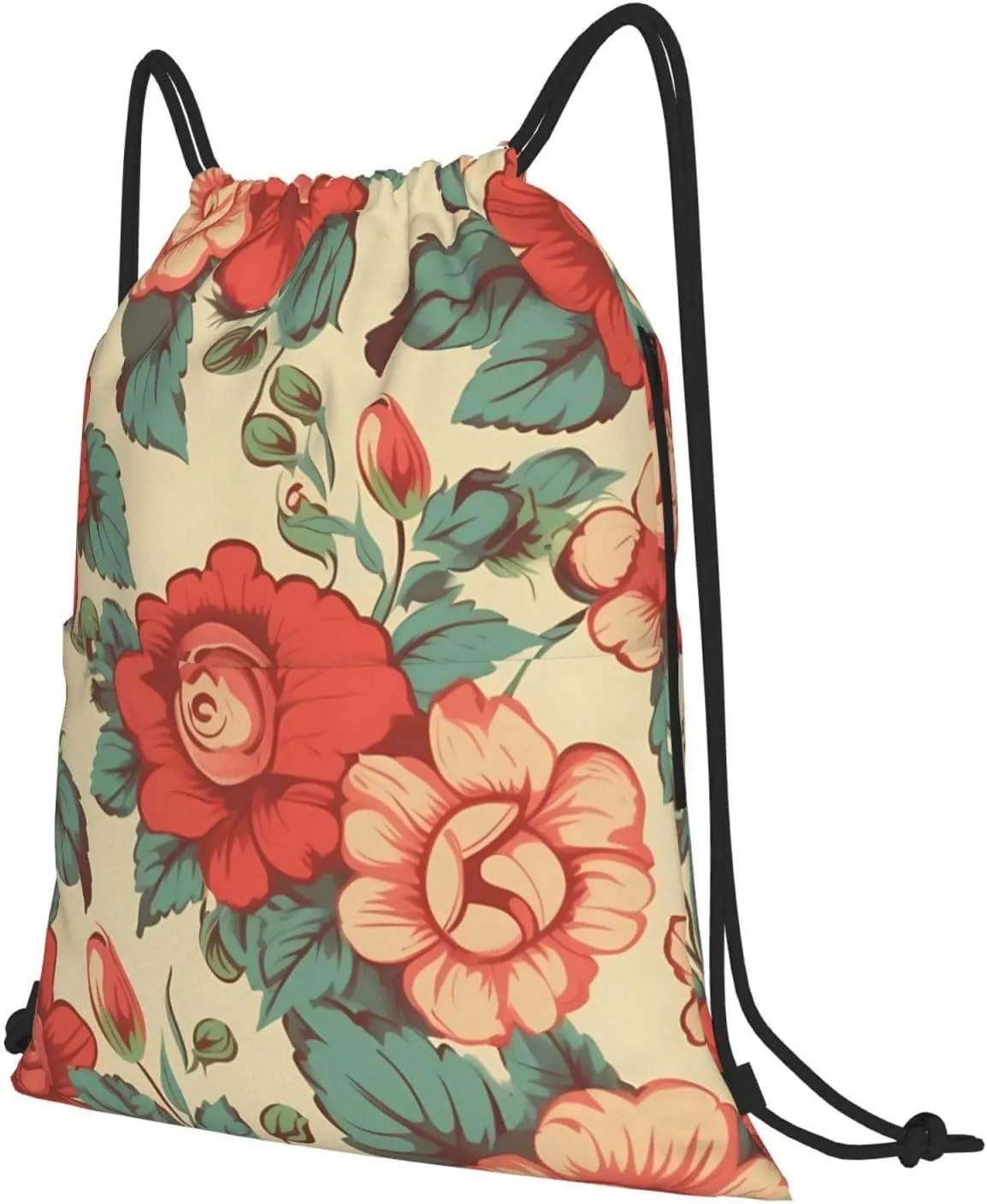Drawstring Backpack Gym Bag Cinch Bag Draw String Back Bag Retro Flower Drawstring Bags for Travel