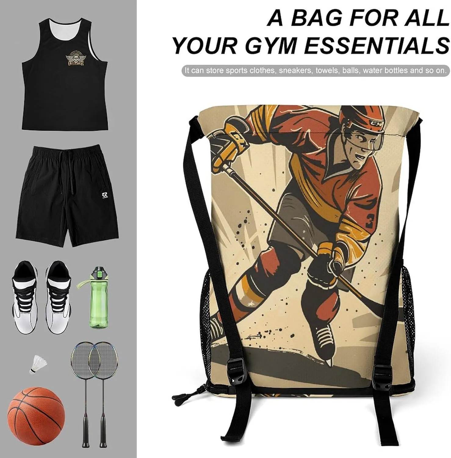Drawstring Backpack Gym Drawstring Bag for Men Athlete Cartoon Image Draw String Bags Gym Bag Cinch Bag