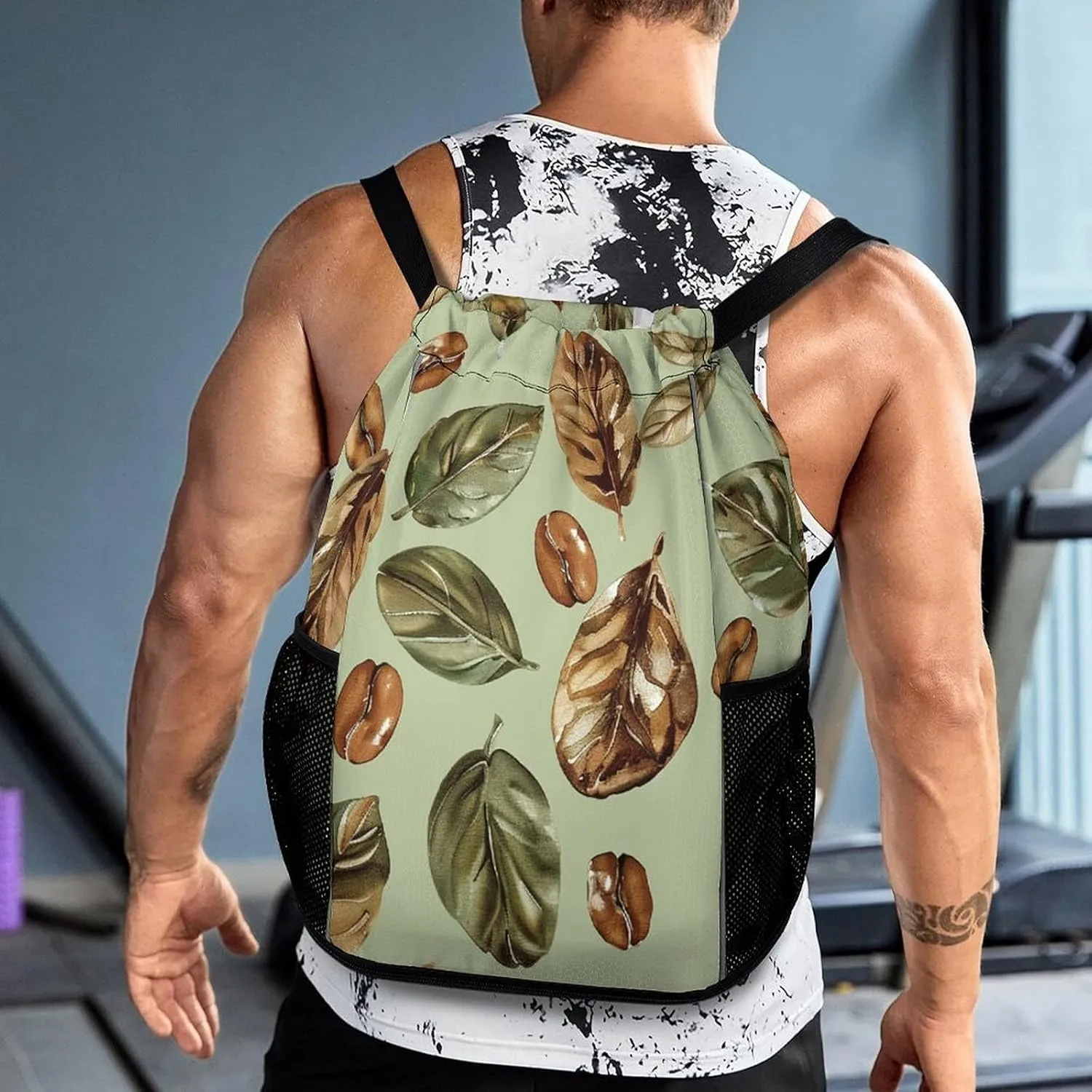 Drawstring Backpack Gym Drawstring Bag for Men Beans And Leaves Draw String Bags Gym Bag Cinch Bag