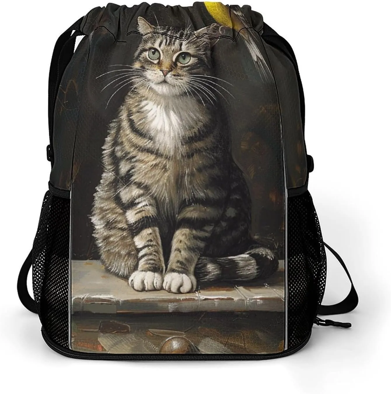 Drawstring Backpack Gym Drawstring Bag for Men Cat Sitting on The Table Draw String Bags Gym Bag Cinch Bag