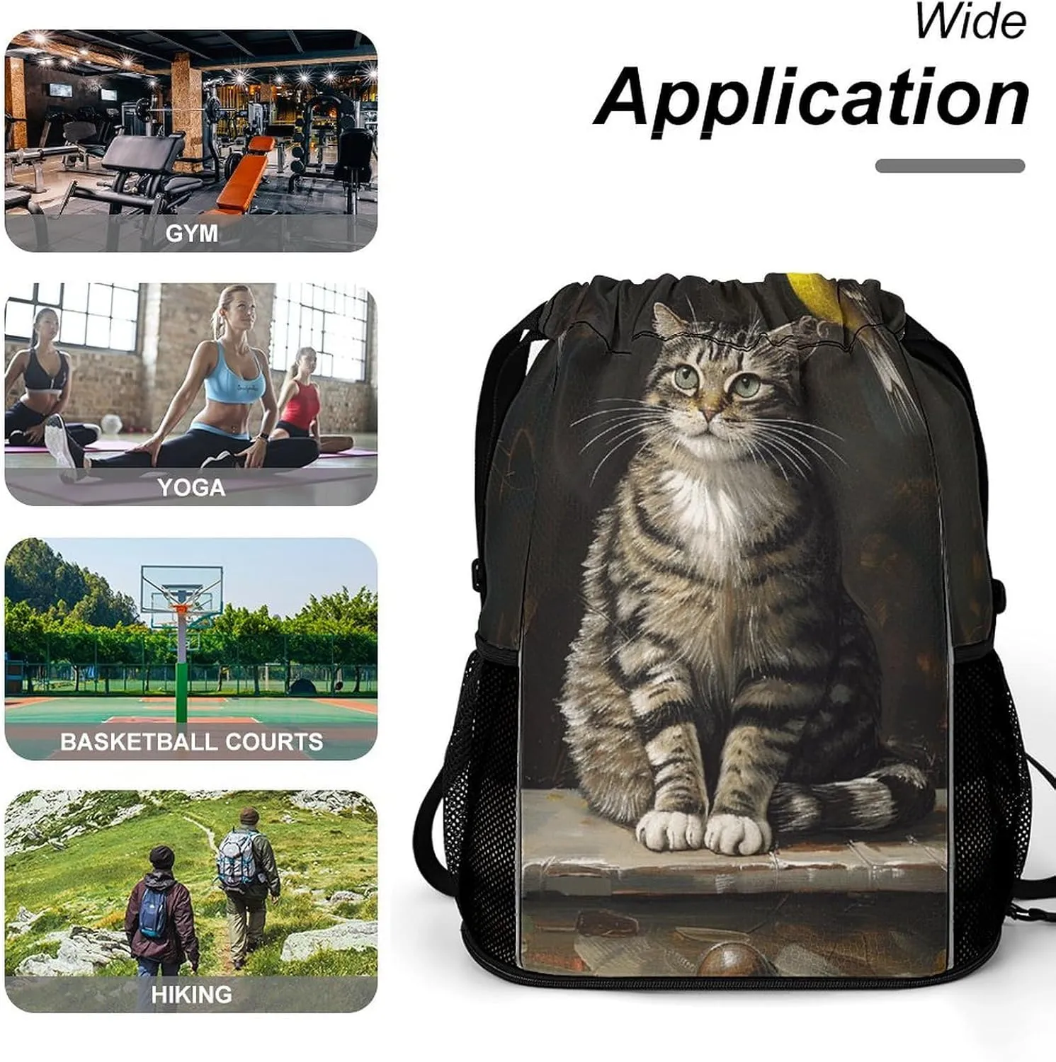 Drawstring Backpack Gym Drawstring Bag for Men Cat Sitting on The Table Draw String Bags Gym Bag Cinch Bag