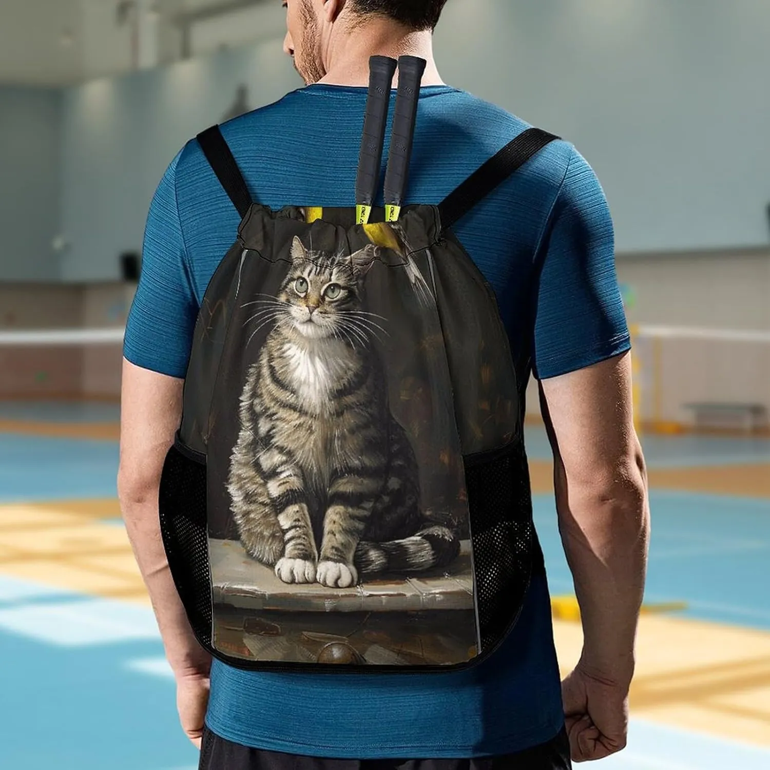 Drawstring Backpack Gym Drawstring Bag for Men Cat Sitting on The Table Draw String Bags Gym Bag Cinch Bag