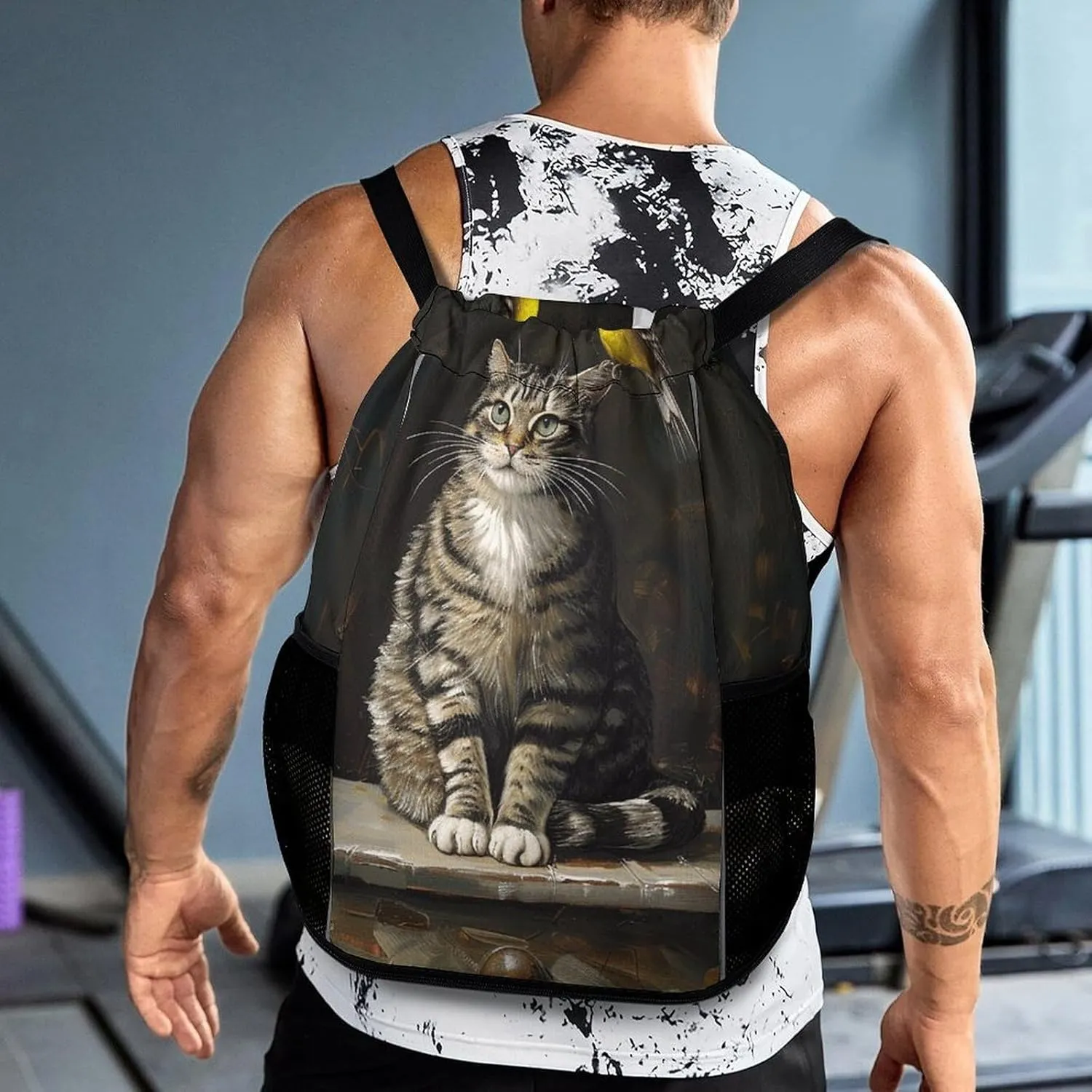 Drawstring Backpack Gym Drawstring Bag for Men Cat Sitting on The Table Draw String Bags Gym Bag Cinch Bag