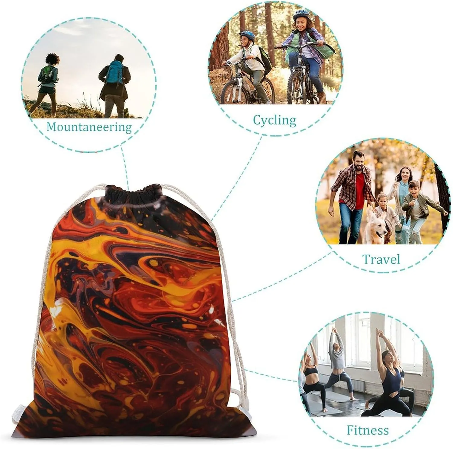 Drawstring Backpack Orange Liquid String Bag Sackpack Foldable Backpack Sports Gym Bag for Shopping Yoga