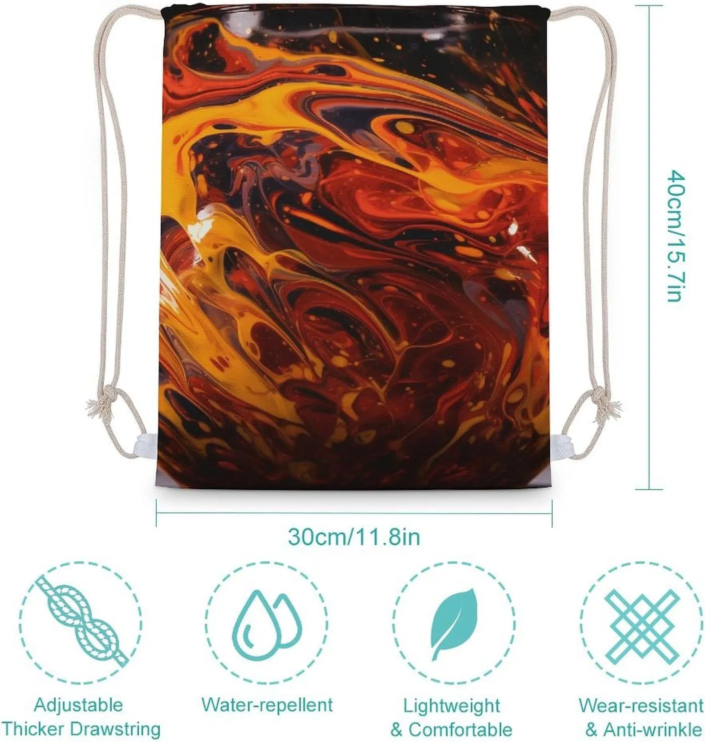 Drawstring Backpack Orange Liquid String Bag Sackpack Foldable Backpack Sports Gym Bag for Shopping Yoga