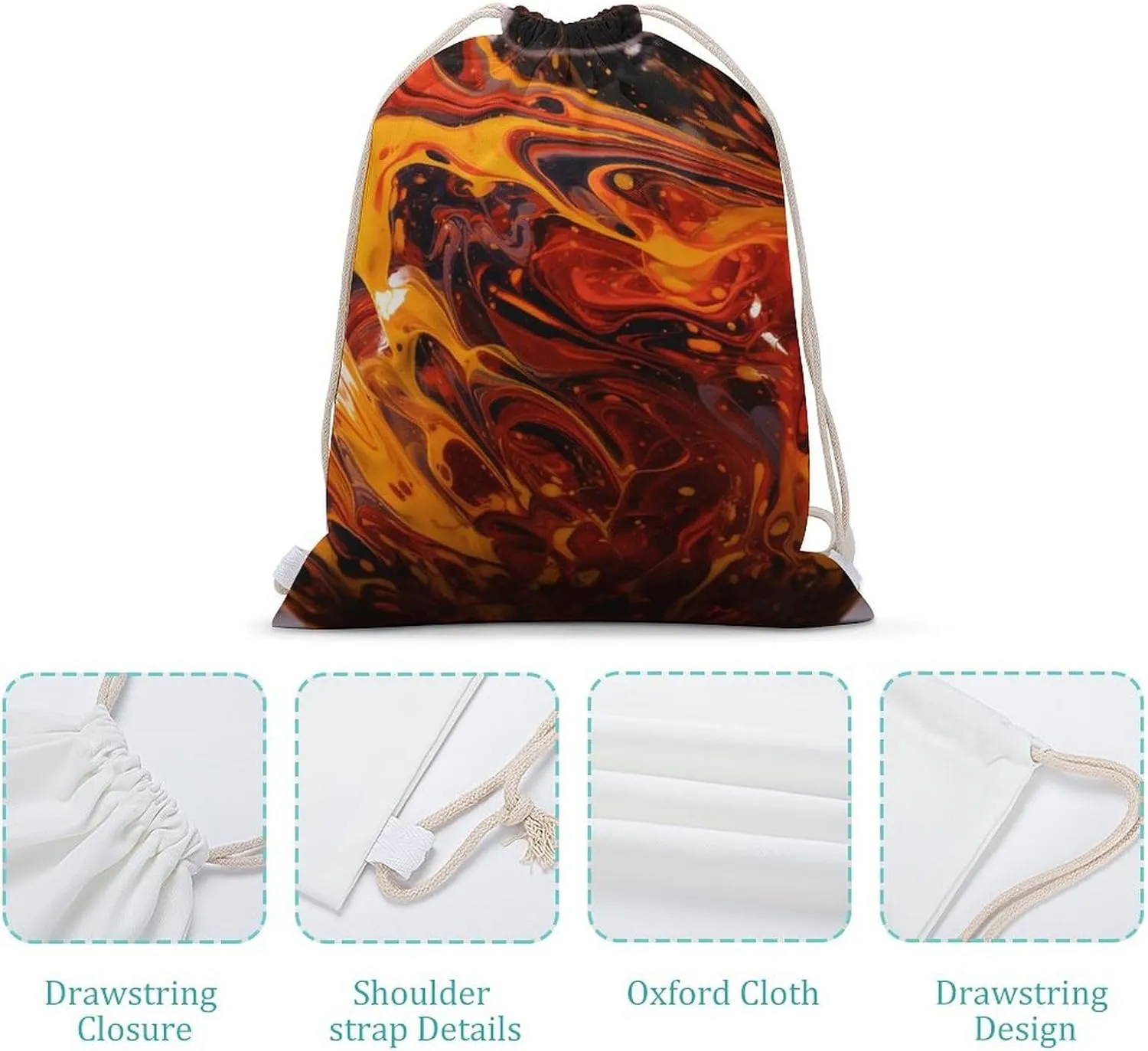 Drawstring Backpack Orange Liquid String Bag Sackpack Foldable Backpack Sports Gym Bag for Shopping Yoga
