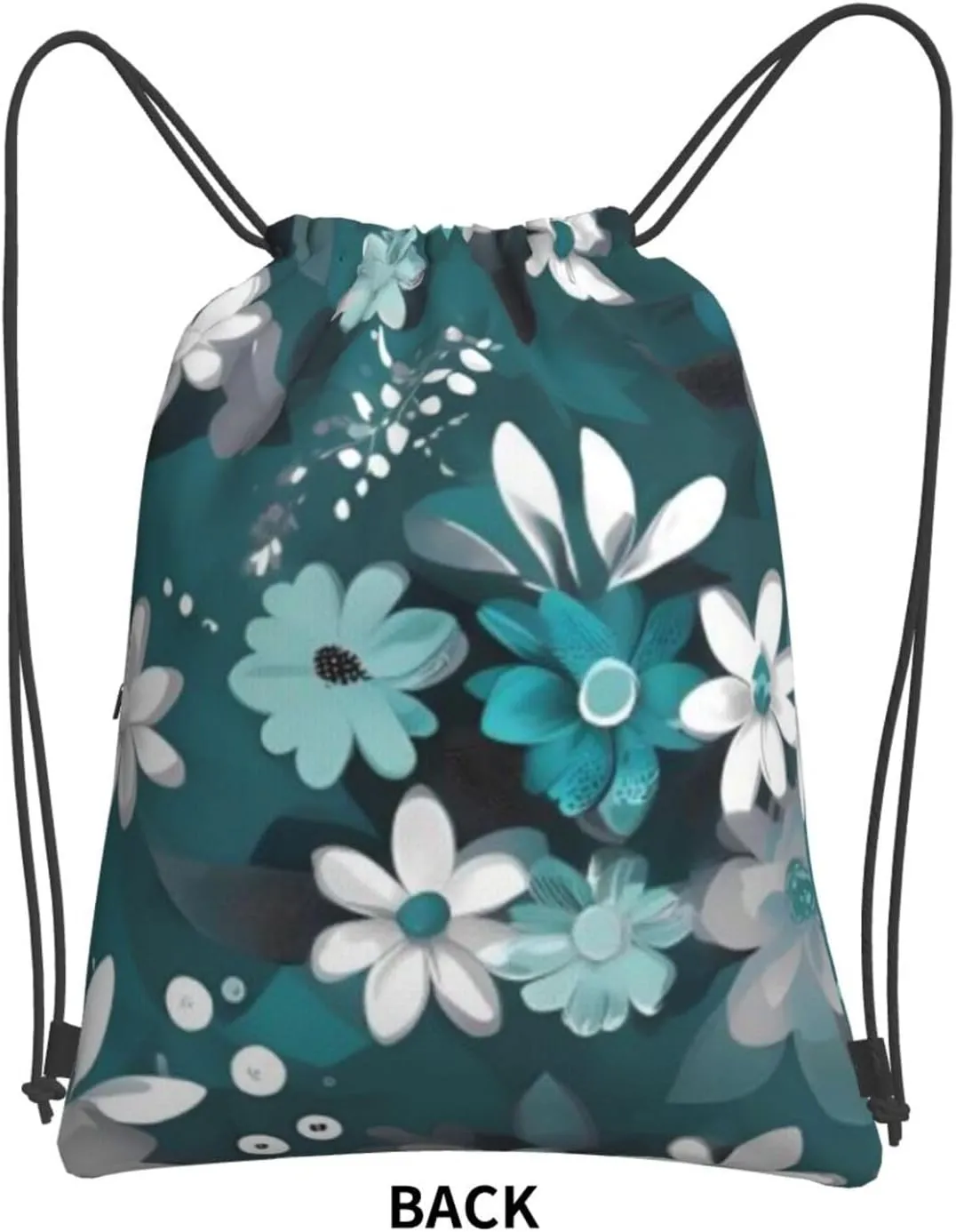 Drawstring Backpack Teal Grey And White Floral String Bag Sackpack Foldable Backpack Sports Gym Bag for Shopping Yoga