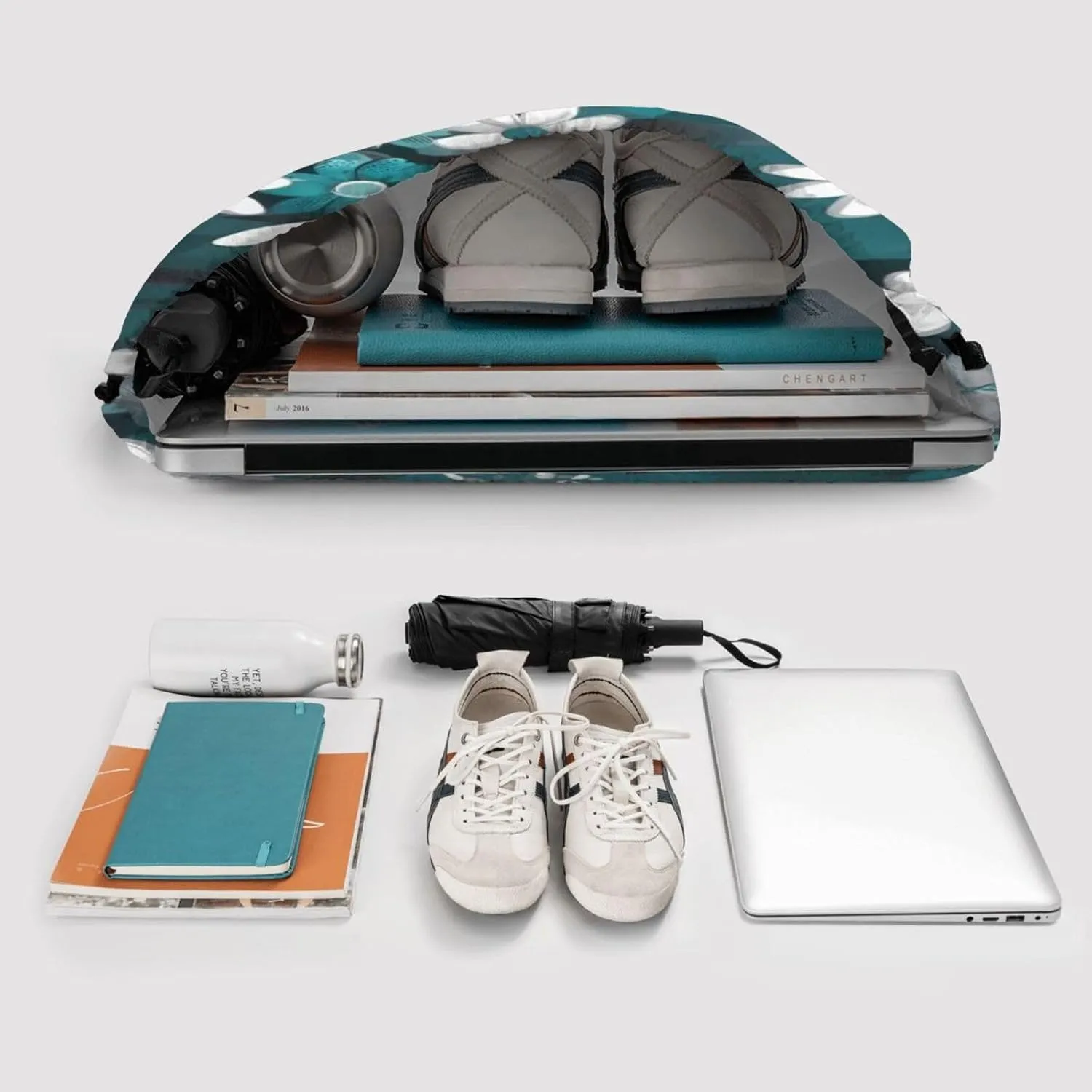 Drawstring Backpack Teal Grey And White Floral String Bag Sackpack Foldable Backpack Sports Gym Bag for Shopping Yoga