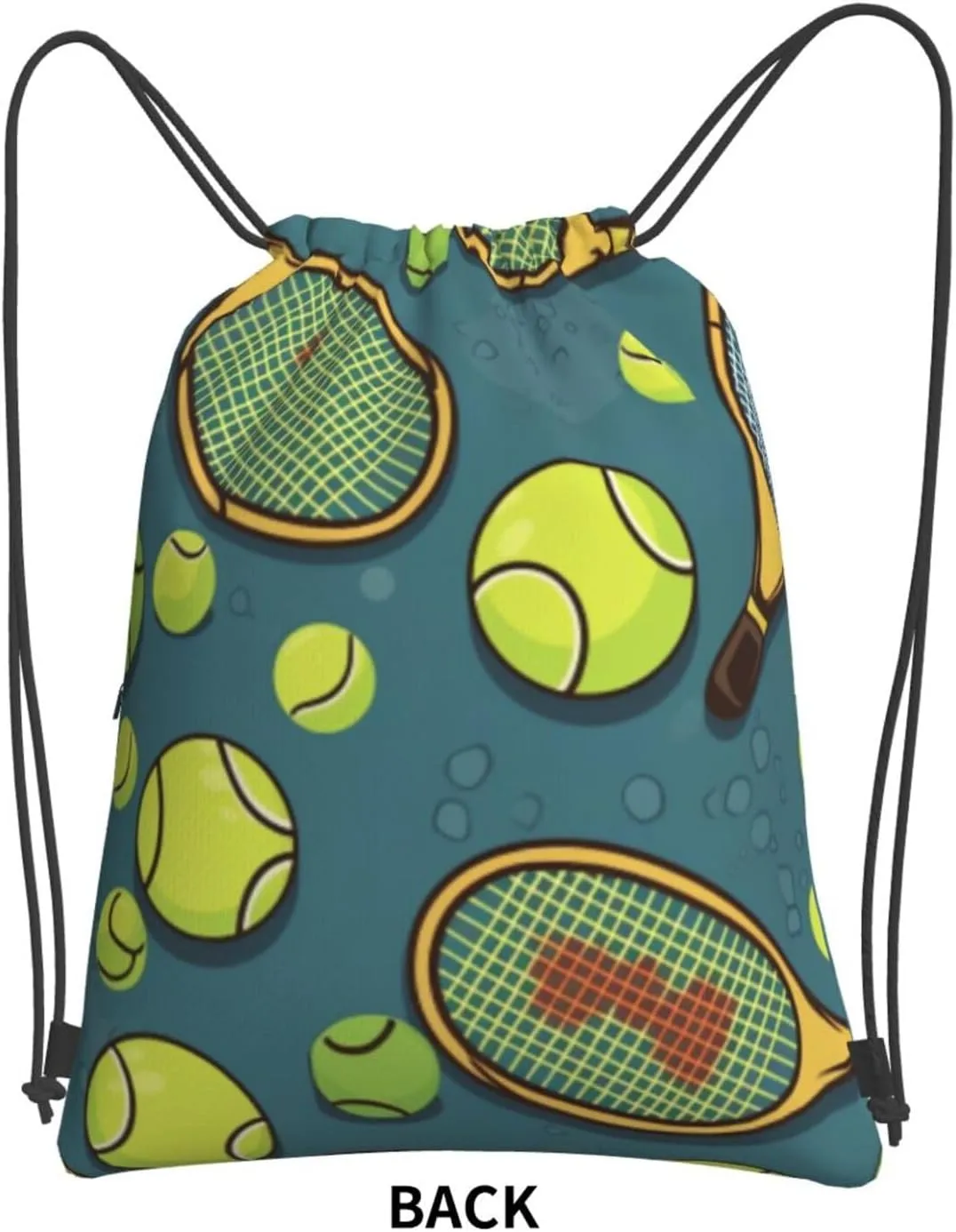Drawstring Backpack Tennis Racquets And Tennis Balls String Bag Sackpack Foldable Backpack Sports Gym Bag for Shopping Yoga