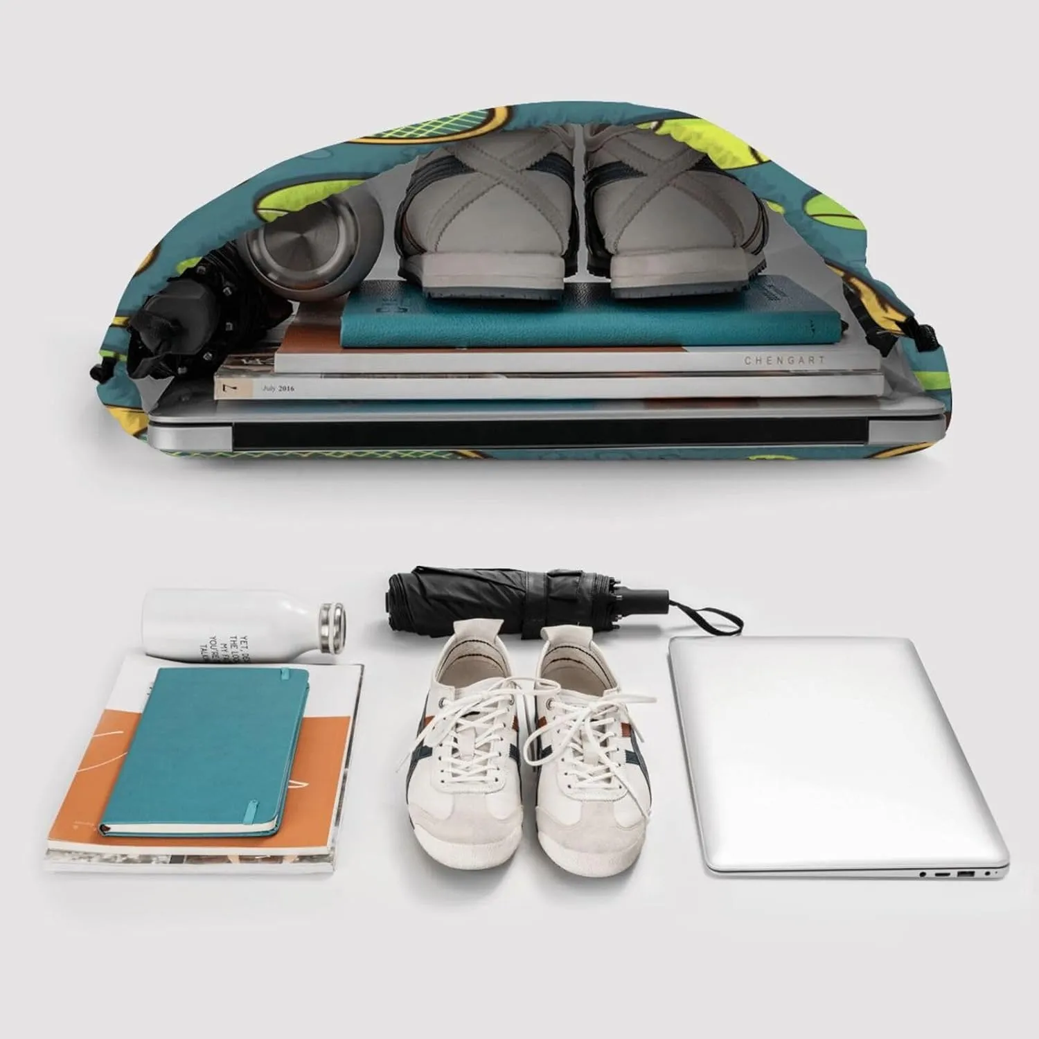 Drawstring Backpack Tennis Racquets And Tennis Balls String Bag Sackpack Foldable Backpack Sports Gym Bag for Shopping Yoga
