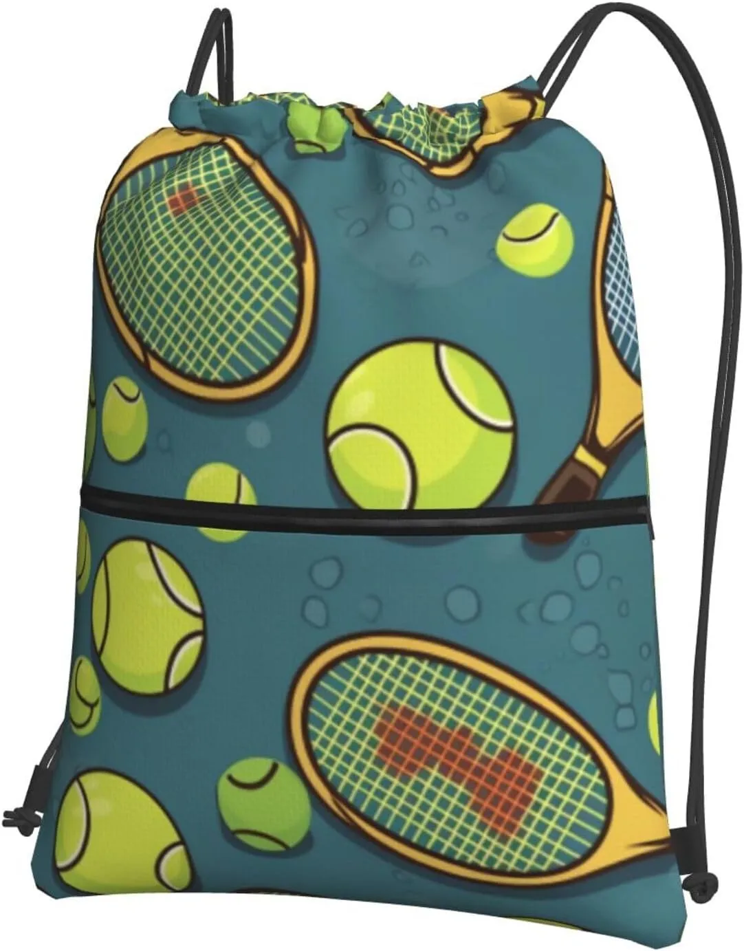 Drawstring Backpack Tennis Racquets And Tennis Balls String Bag Sackpack Foldable Backpack Sports Gym Bag for Shopping Yoga