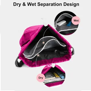 Drawstring Backpack, Waterproof Sports Gym Bag with Shoe Compartment and Side Pockets, Drawstring Bag with Reflective Strip for Men Women, Large Size for Sports, Gym, Travel (Rose Red)