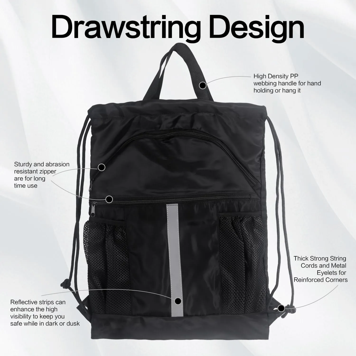 Drawstring Backpack with Shoes Compartment, Water-Resistant Sports Gym Bag for Men Women, 45L String Backpack Cinch with Two Bottle Holder