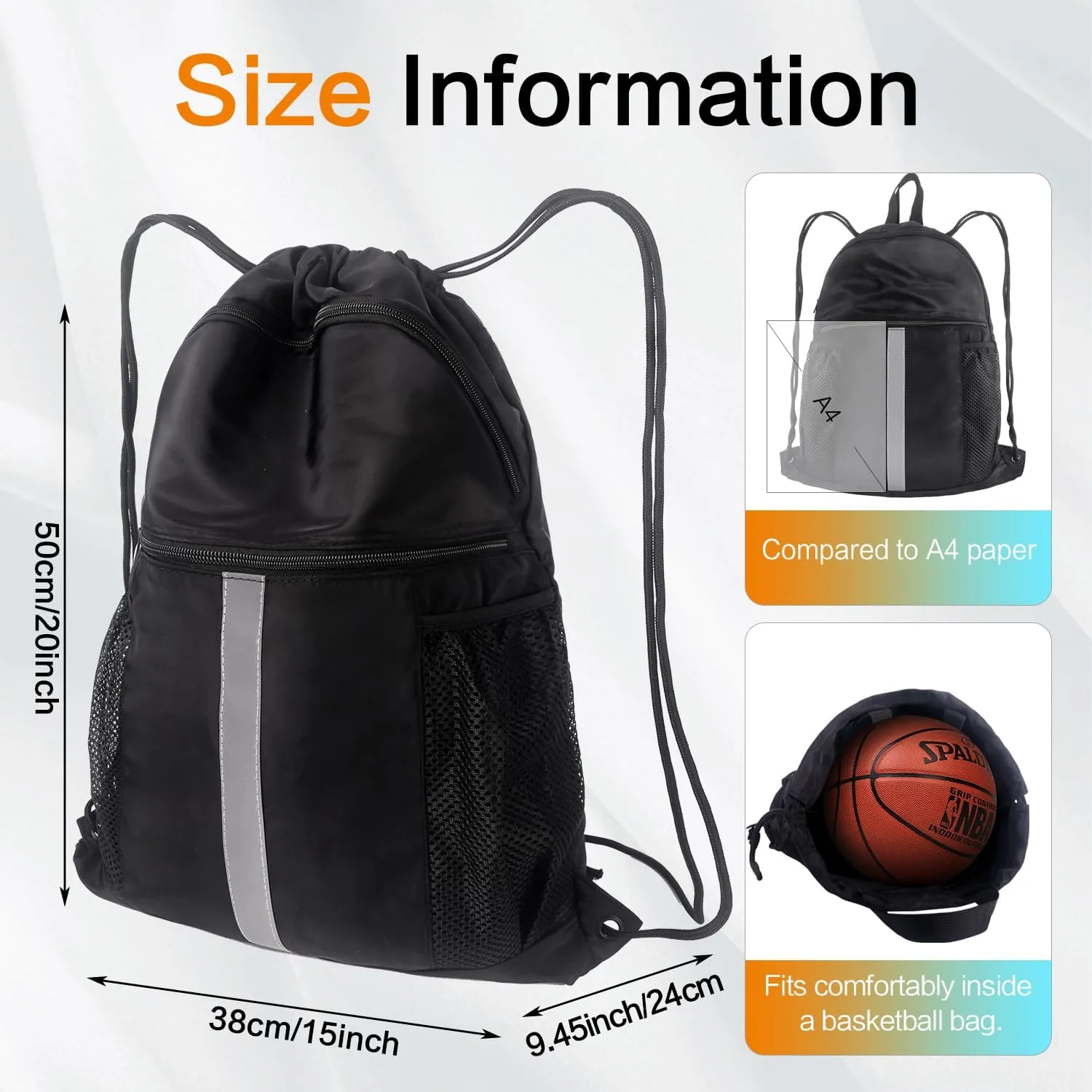 Drawstring Backpack with Shoes Compartment, Water-Resistant Sports Gym Bag for Men Women, 45L String Backpack Cinch with Two Bottle Holder