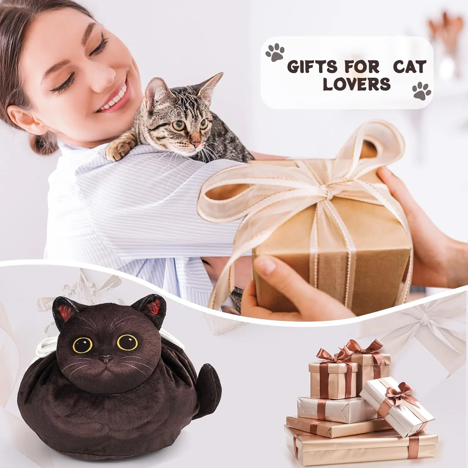 Drawstring Makeup Bag, Cat Makeup Bag, Travel Makeup Organizer, Cosmetic Pouch Bag, Cat Gift for Women, Lay Flat Makeup Bag Gifts for Cat Lovers