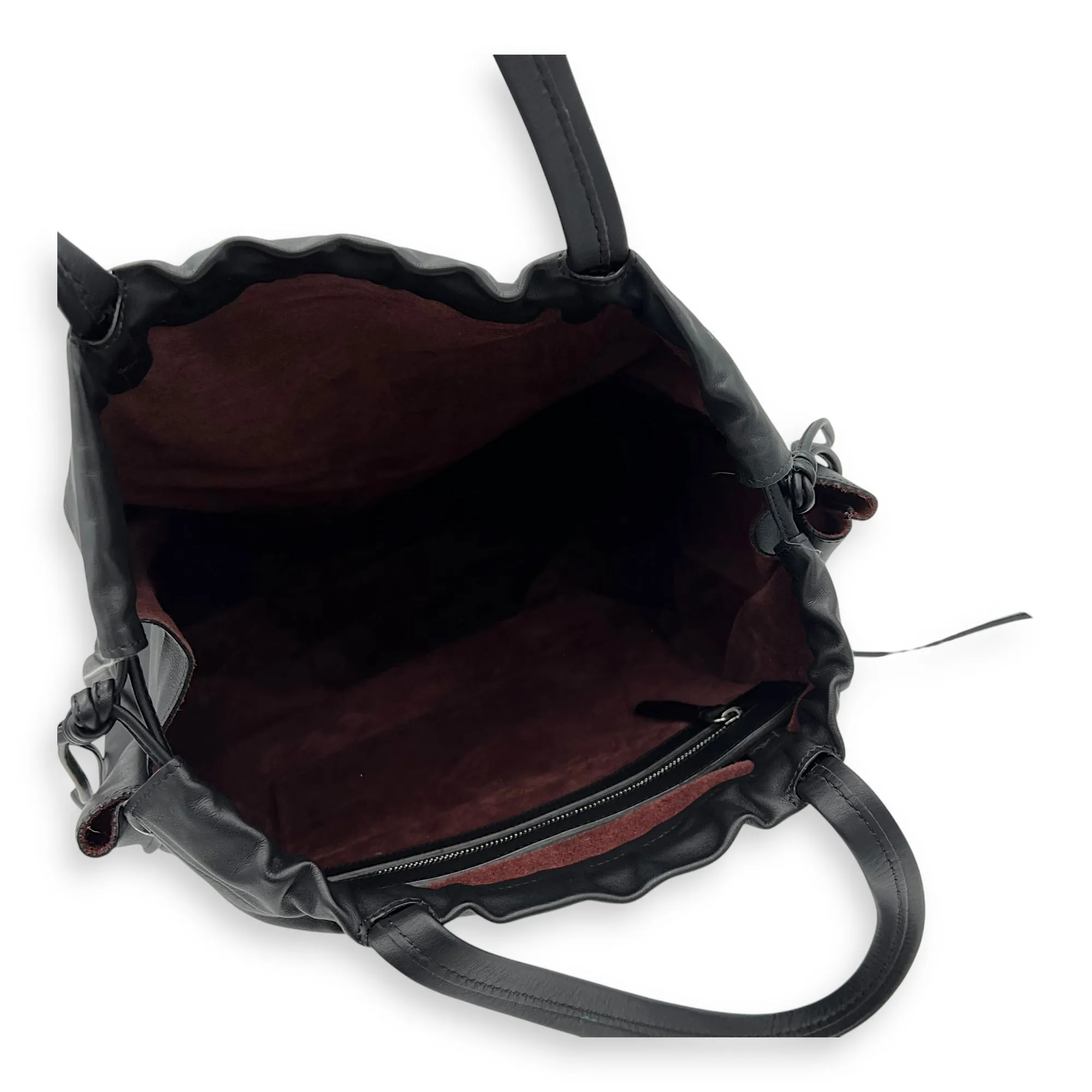 Drawstring Top Handle Bag Black in Calfskin, Silver hardware