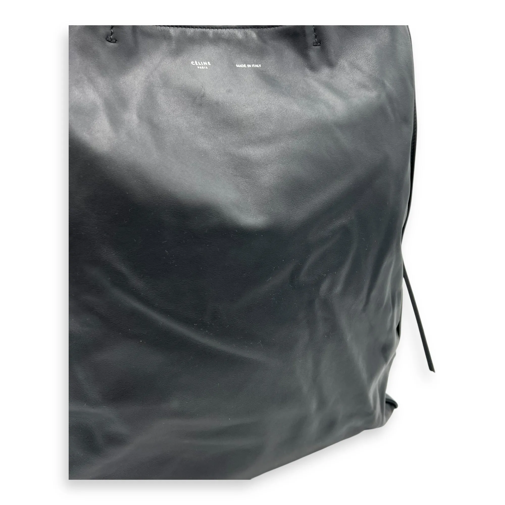 Drawstring Top Handle Bag Black in Calfskin, Silver hardware