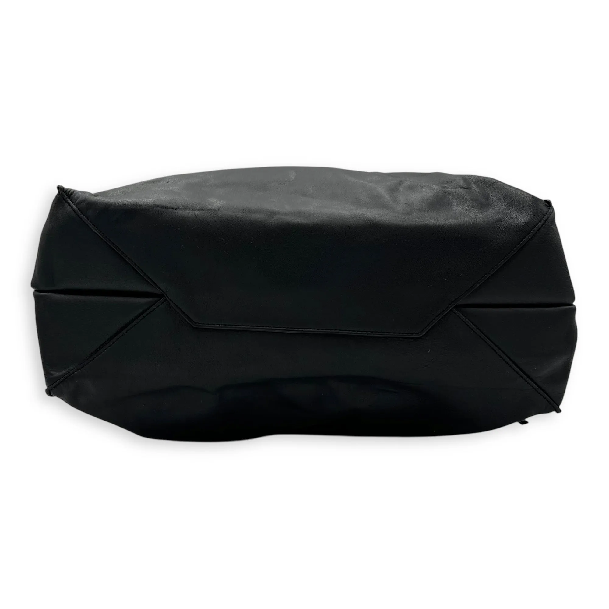 Drawstring Top Handle Bag Black in Calfskin, Silver hardware