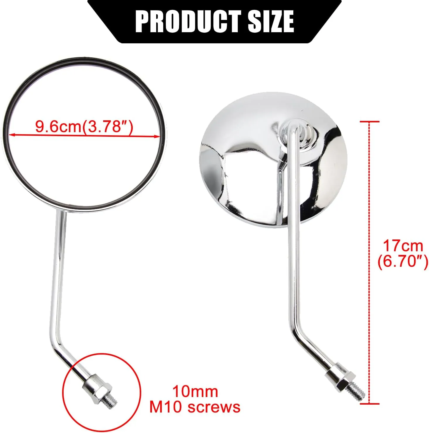 DREAMIZER 10mm Motorcycle Scooter Mirror, Chrome Motorcycle Mirror for Cafe Racer Shadow Rebel 250 Nighthawk VTX1300 1800 CB500 550 600 650 750 900 1000 Cruiser