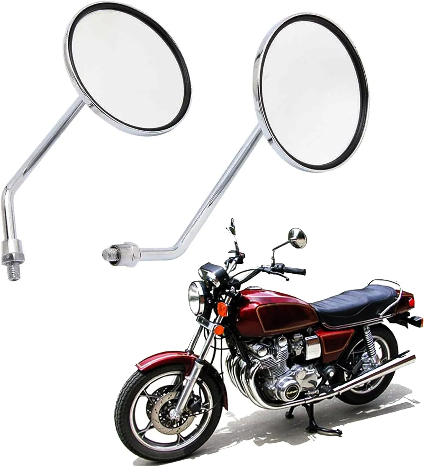 DREAMIZER 10mm Motorcycle Scooter Mirror, Chrome Motorcycle Mirror for Cafe Racer Shadow Rebel 250 Nighthawk VTX1300 1800 CB500 550 600 650 750 900 1000 Cruiser