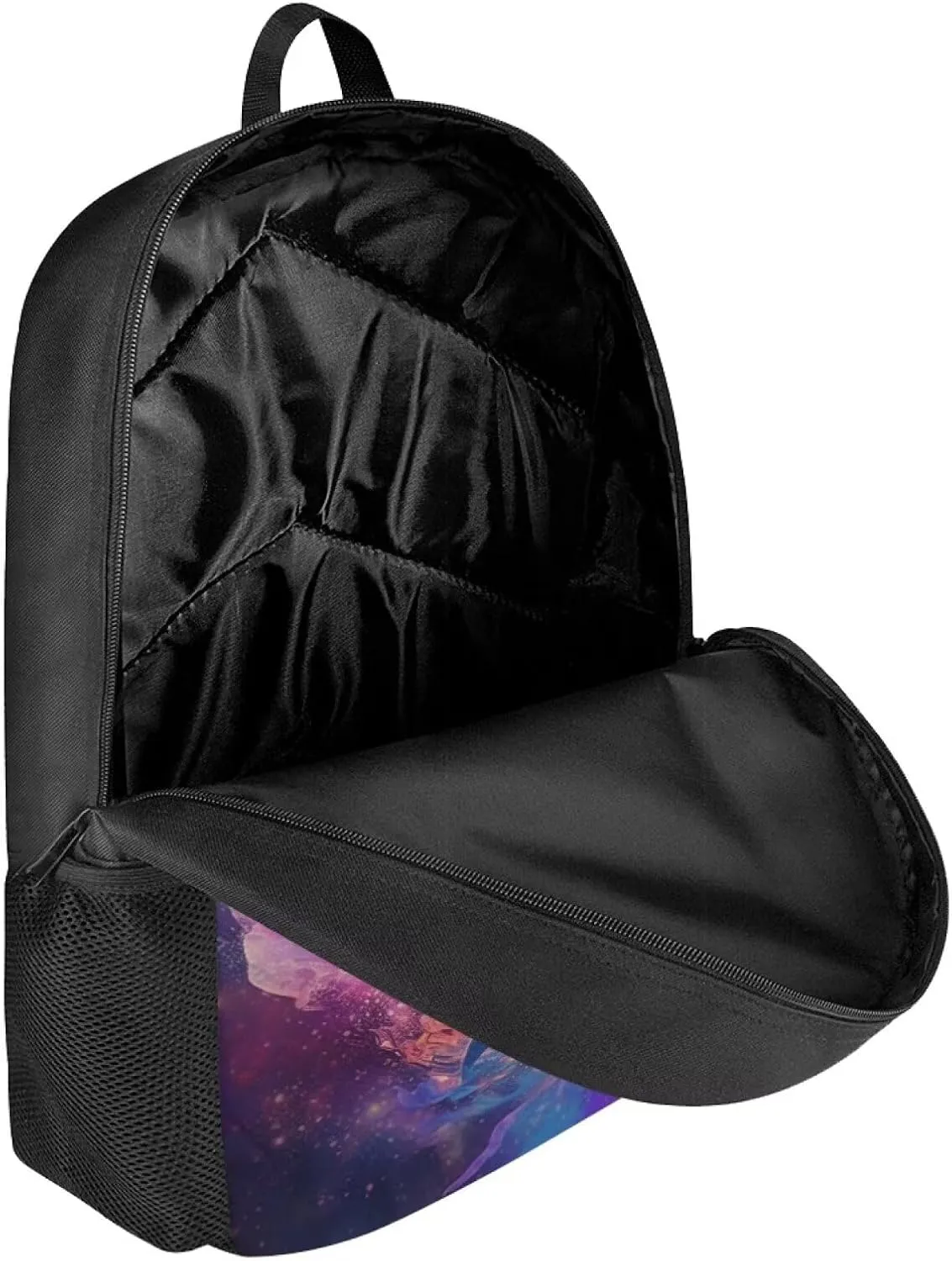 Dreamy Dolphin Backpack for Boys Girls Novelty Cute Graphic Animal Print School Backpack 17 Inch Student Lightweight Comfy Black Kids Bookbag with Side Mesh Pocket