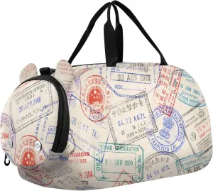 Duffel Bags for Boys Girls Travel Retro Passport Stamp Dance Bag Small Gym Bags for Kids Teens