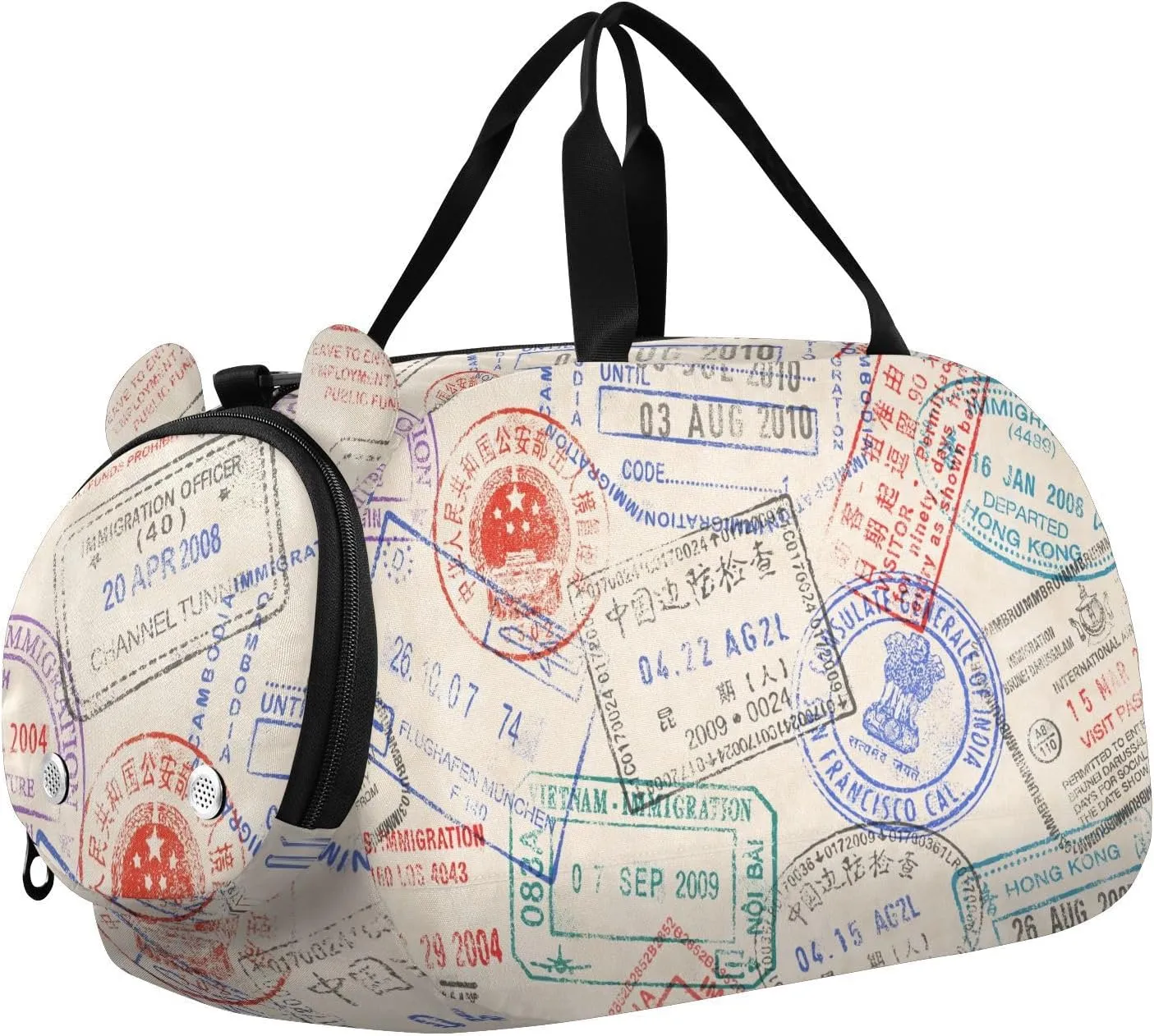 Duffel Bags for Boys Girls Travel Retro Passport Stamp Dance Bag Small Gym Bags for Kids Teens