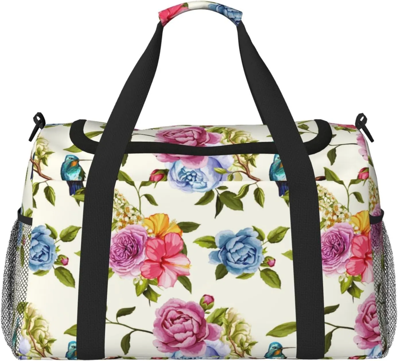 Duffle Bag for Travel, Carnation Hummingbird Pattern Weekender Overnight Duffel Bag, Carry On Bag Gym Bag for Women Men, Personal Item Travel Bag