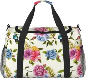 Duffle Bag for Travel, Carnation Hummingbird Pattern Weekender Overnight Duffel Bag, Carry On Bag Gym Bag for Women Men, Personal Item Travel Bag