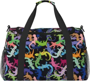 Duffle Bag for Travel, Cute Gecko Lizard Green Colorful Weekender Overnight Duffel Bag, Carry On Bag Gym Bag for Women Men, Personal Item Travel Bag