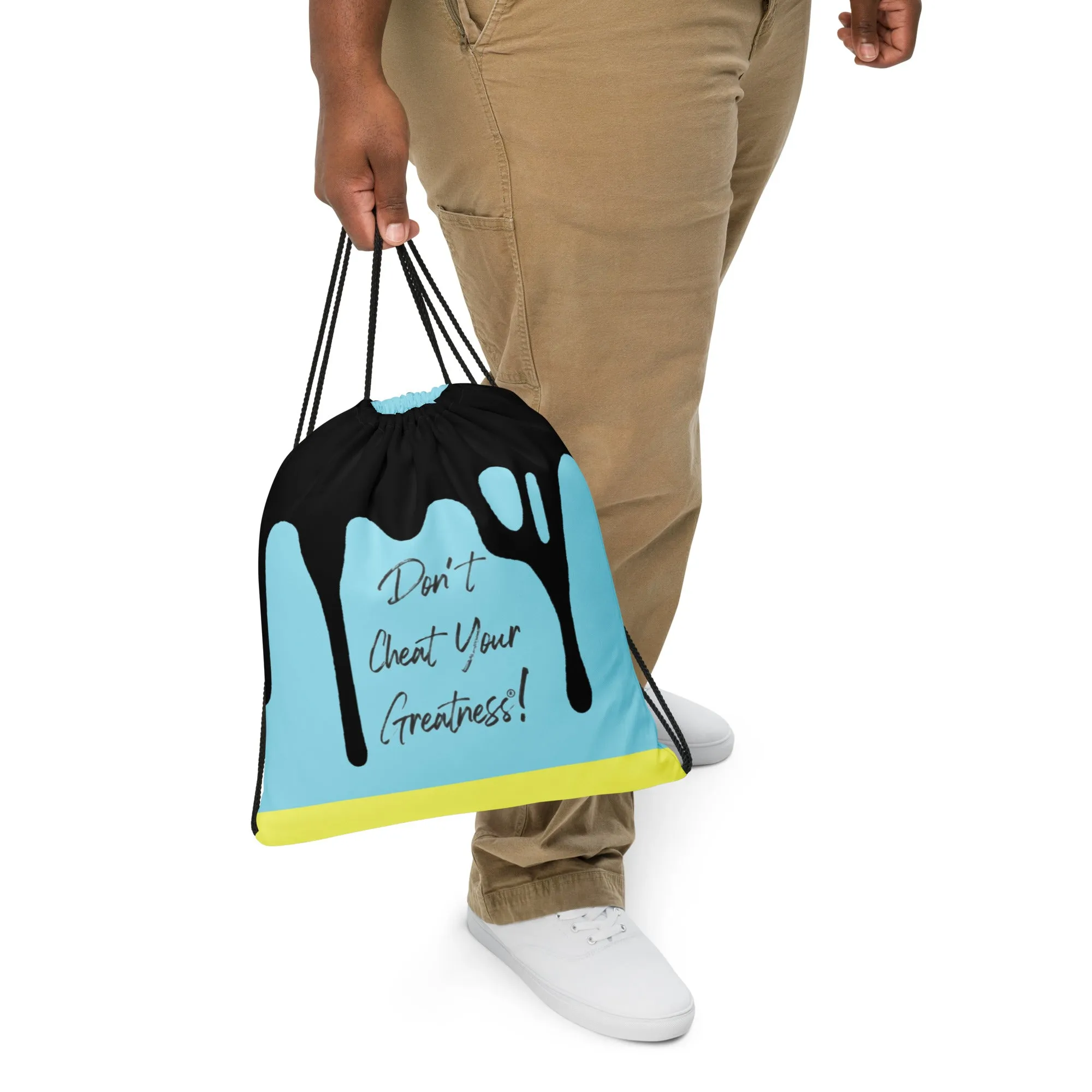 DYCG DRIP Black Logo & Light Blue with Yellow Drawstring bag