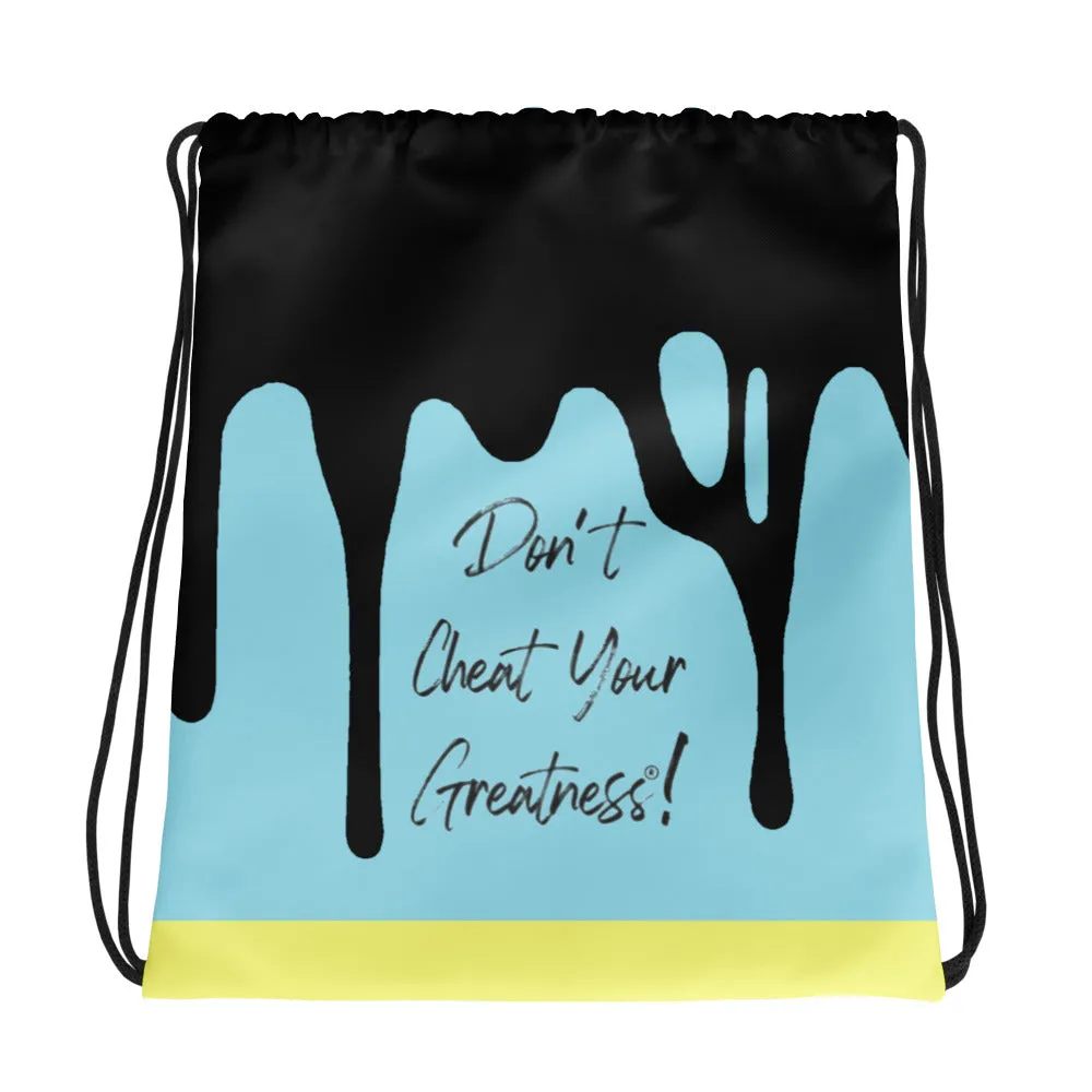 DYCG DRIP Black Logo & Light Blue with Yellow Drawstring bag