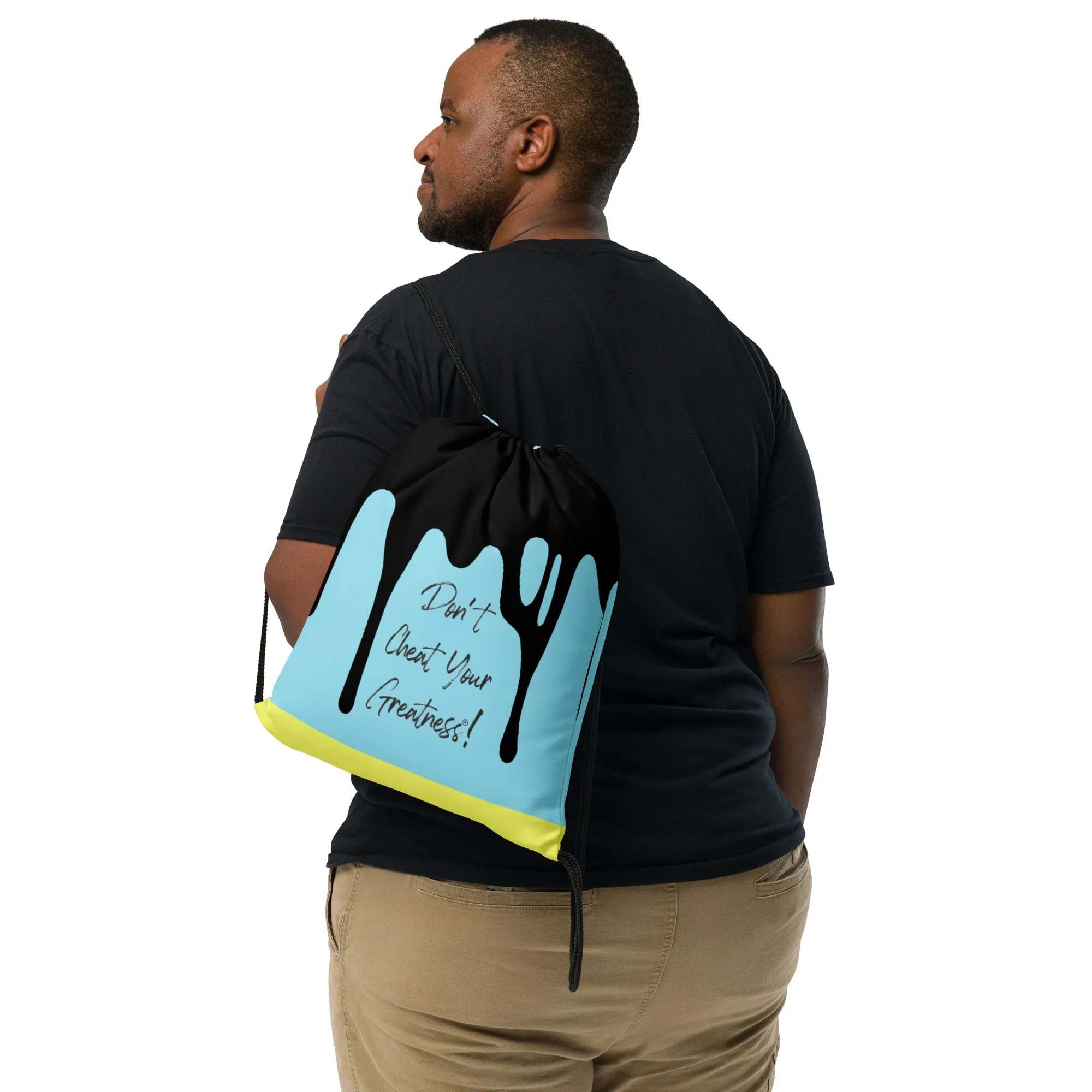 DYCG DRIP Black Logo & Light Blue with Yellow Drawstring bag