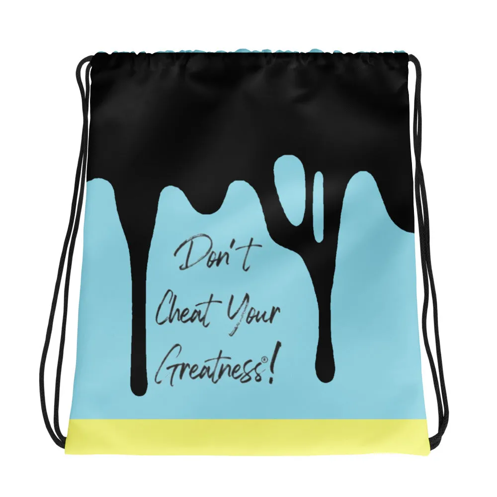 DYCG DRIP Black Logo & Light Blue with Yellow Drawstring bag
