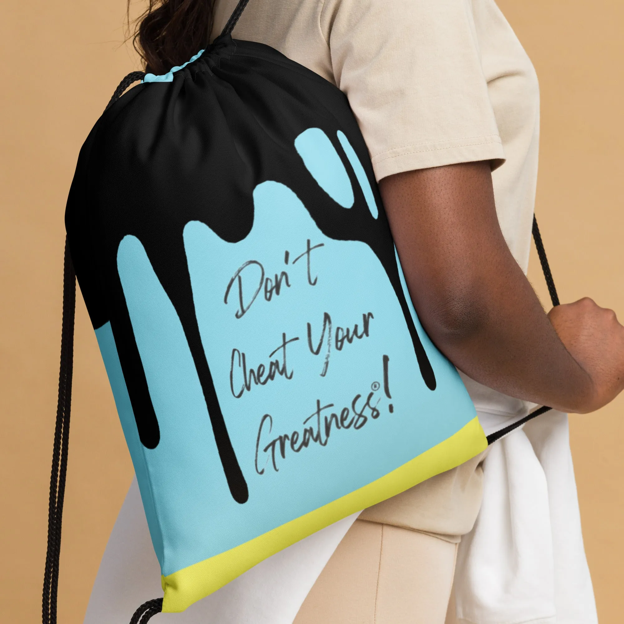 DYCG DRIP Black Logo & Light Blue with Yellow Drawstring bag