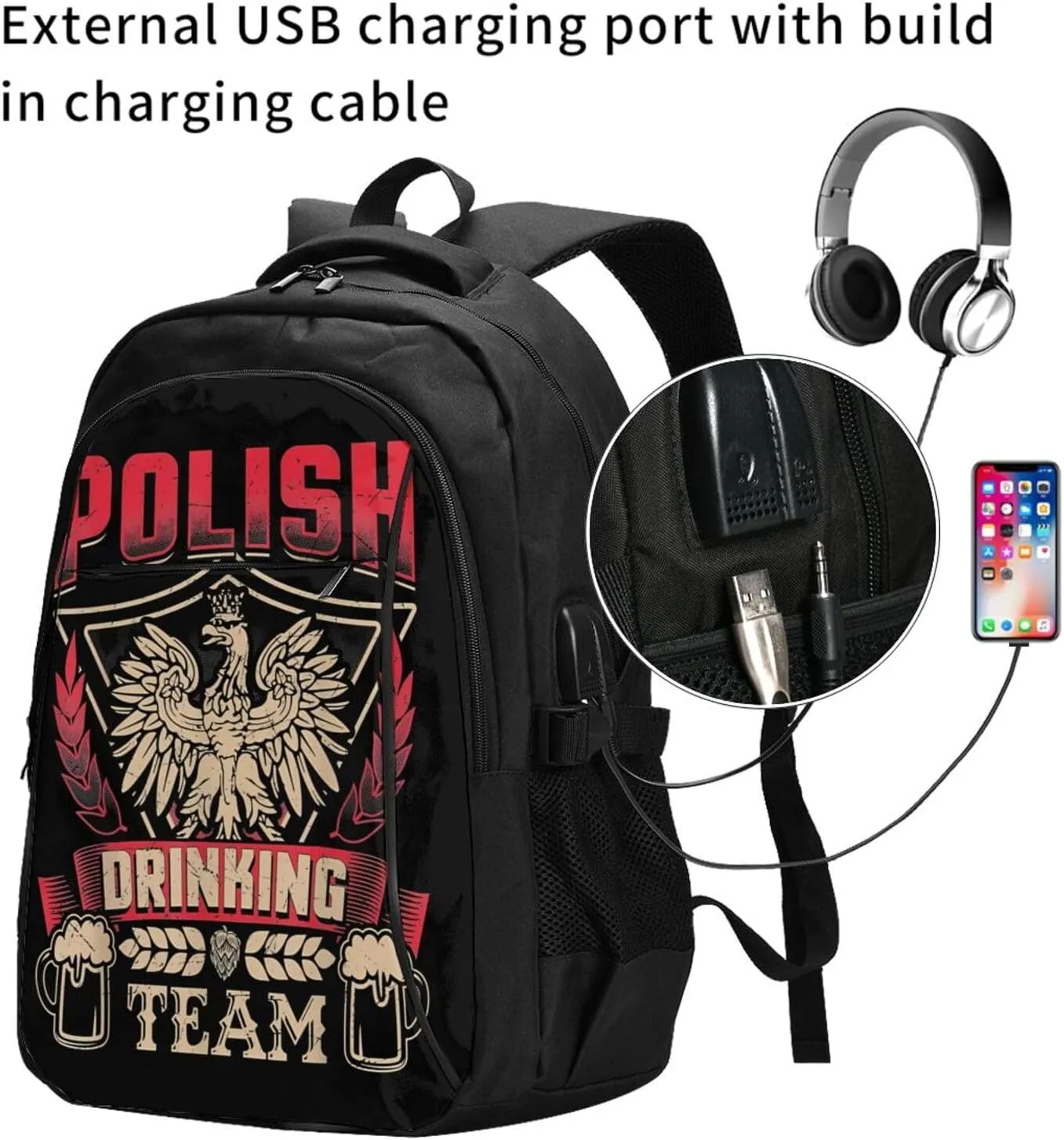 Dyngus Day Polish Beer Poland Eagle Drinking Team Casual Travel Backpacks Hiking Camping Backpack Large Outdoor Sport Daypack Laptop Rucksack Climbing Working Bags with USB Port