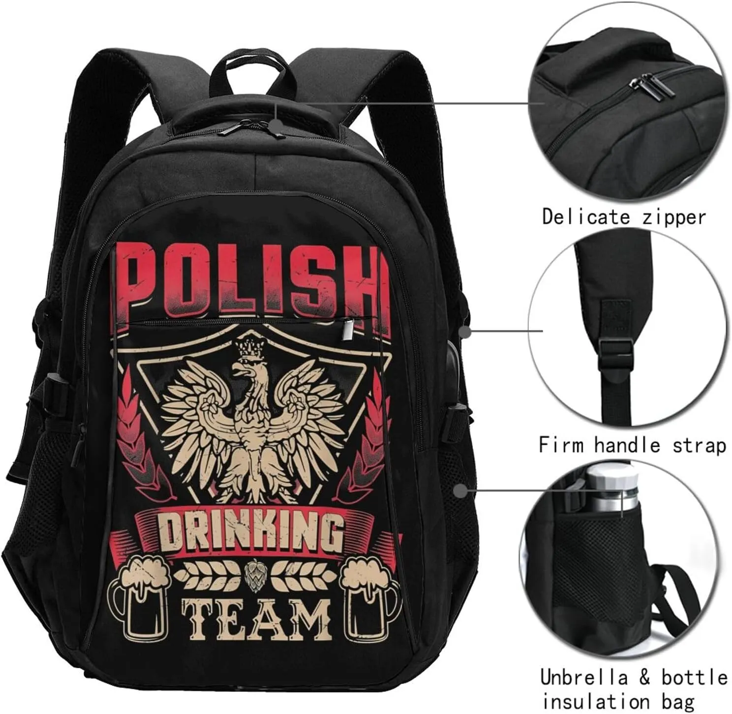 Dyngus Day Polish Beer Poland Eagle Drinking Team Casual Travel Backpacks Hiking Camping Backpack Large Outdoor Sport Daypack Laptop Rucksack Climbing Working Bags with USB Port