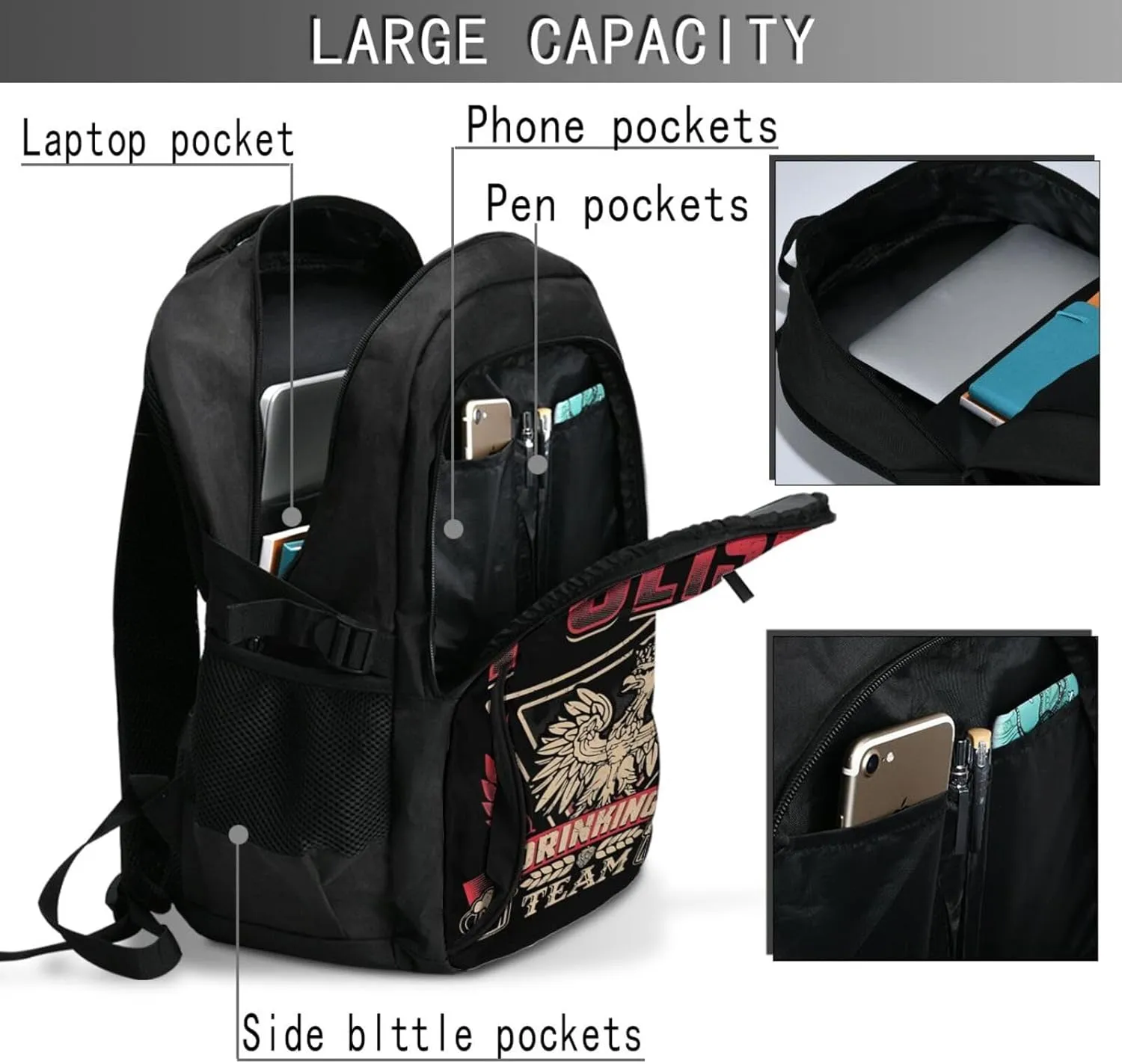 Dyngus Day Polish Beer Poland Eagle Drinking Team Casual Travel Backpacks Hiking Camping Backpack Large Outdoor Sport Daypack Laptop Rucksack Climbing Working Bags with USB Port