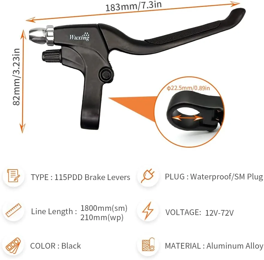 E-Bike Brake Lever WUXING 115PDD, Brake Grips for Electric Bike or E Scooter,Ebike Accessories Cut Off Power When Brakes Ebike Parts (SM Plug)