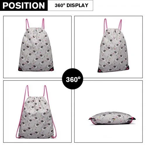 E1406-UN - Miss Lulu Unicorn Print Drawstring Backpack - Grey