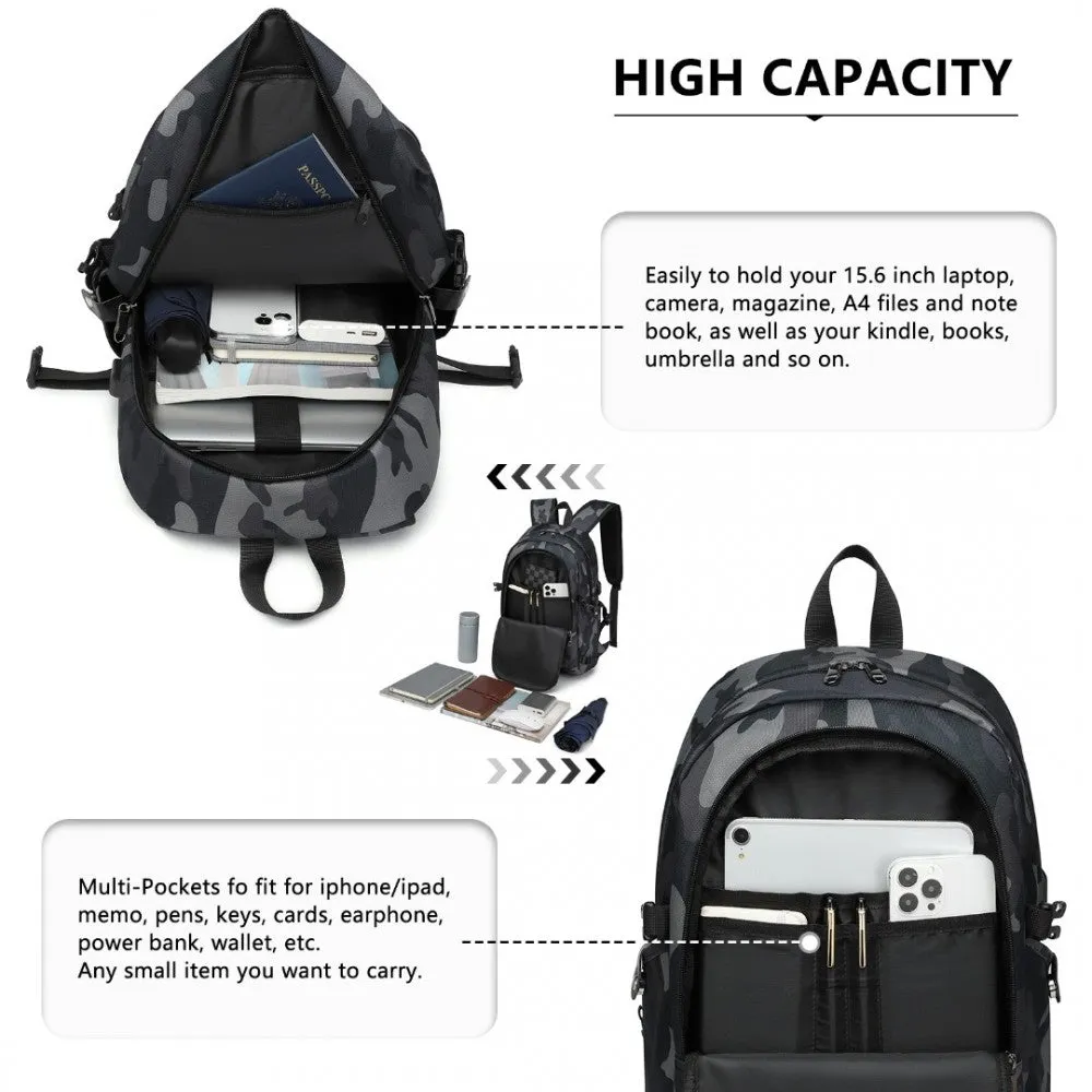 E6715 - Kono Business Laptop Backpack With Usb Charging Port - Camo