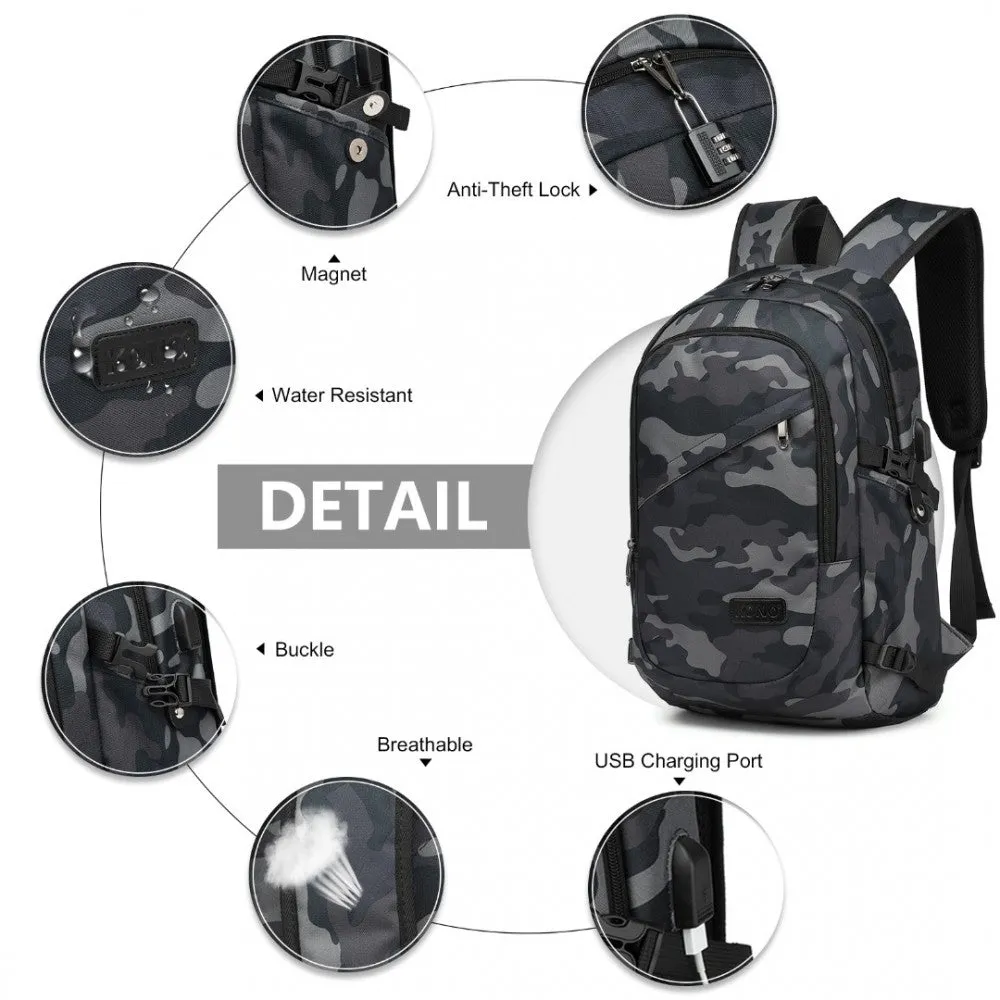 E6715 - Kono Business Laptop Backpack With Usb Charging Port - Camo
